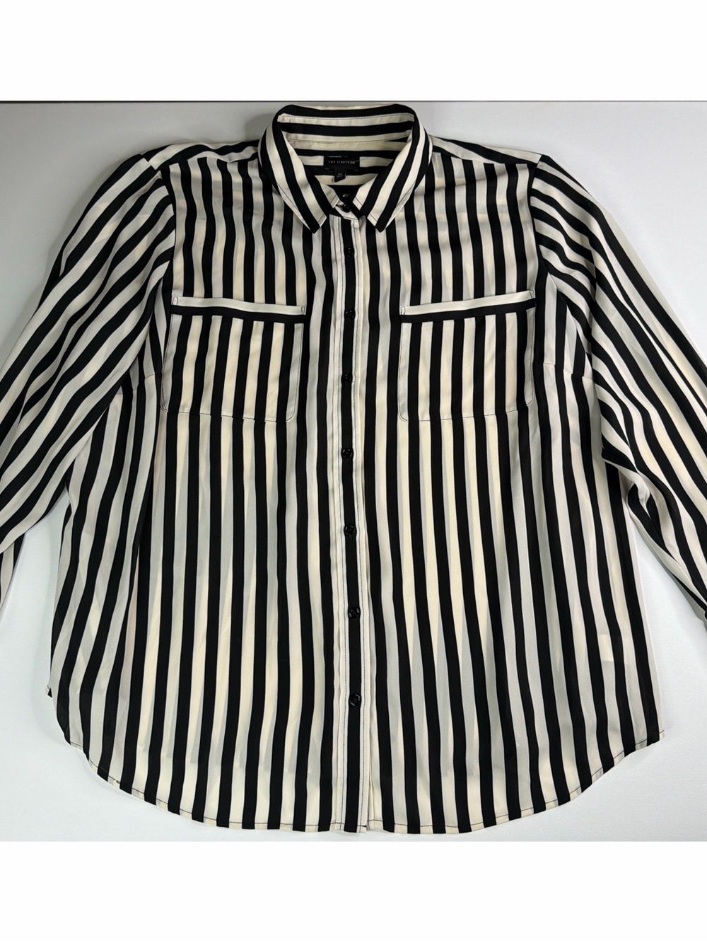The Limited Black and White Vertical Stripe Button-Up Women’s Shirt